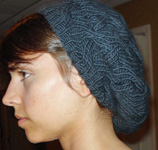 knitted slouchy hat; open cardigan sweater; Malabrigo Worsted Merino Yarn, color blue graphite #508, cardigan sweater