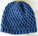 knitted hat; pullvoer cabled sweater; Malabrigo Worsted Yarn, color blue graphite #508