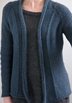 open cardigan sweater; Malabrigo Worsted Yarn, color blue graphite #508