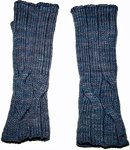 knitted fingerless gloves; child's hat, cap; pullvoer cabled sweater; Malabrigo Worsted Yarn, color blue graphite #508