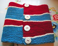 handknit 2 color garter stitch neck warmer;Malabrigo Merino Worsted Yarn color bobby blue & ravelry red