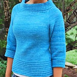handknit pullover boatneck sweater; Malabrigo Merino Worsted Yarn color bobby blue