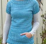 handknit pullover short sleeve boat neck sweater; Malabrigo Merino Worsted Yarn color bobby blue