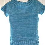 handknit short sleeved raglan pullover crew neck sweater; Malabrigo Merino Worsted Yarn color bobby blue