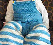 handknit child's rompers, overalls; Malabrigo Merino Worsted Yarn color bobby blue