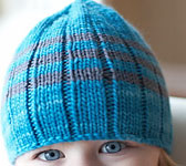 handknit child's ribbed hat, cap; Malabrigo Merino Worsted Yarn color bobby blue