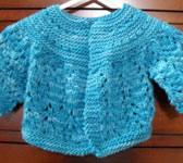 handknit long sleeve child's cardigan sweater; Malabrigo Merino Worsted Yarn color bobby blue