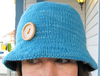 handknit bucket hat; Malabrigo Merino Worsted Yarn color bobby blue
