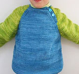 handknit child's raglan pullover sweater 2 color; Malabrigo Merino Worsted Yarn color bobby blue