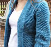 handknit long sleeve open cardigan sweater; Malabrigo Merino Worsted Yarn color bobby blue