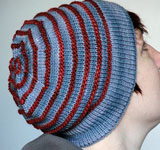 handknit striped hat, cap; Malabrigo Worsted Yarn, color 41 burgundy