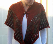 handknit wrap, shawl;Malabrigo Merino Worsted Yarn color stonechat & burgundy