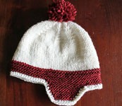 handknit cap with earflaps; Malabrigo Worsted Yarn, color 41 burgundy