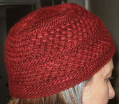 handknit cap, hat; Malabrigo Worsted Yarn, color 41 burgundy