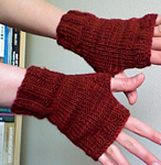 handknit  fingerless mittens; Malabrigo Worsted Yarn, color 41 burgundy