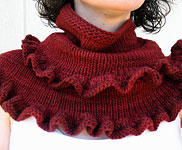 handknit ruffled scarf; Malabrigo Worsted Yarn, color 41 burgundy
