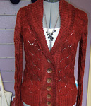handknit shawl collared cardigan; Malabrigo Worsted Yarn, color 41 burgundy