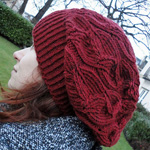 handknit slouchy beret, hat; Malabrigo Worsted Yarn, color 41 burgundy