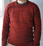 handknit men's crewneck pullover sweater; Malabrigo Worsted Yarn, color 41 burgundy