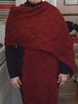 handknit long wrap; Malabrigo Worsted Yarn, color 41 burgundy