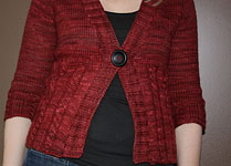 handknit vneck cabled sweater; Malabrigo Worsted Yarn, color 41 burgundy