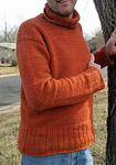 Man's cowl neck sweater; Malbrigo Worsted Merino, color 194 cinnabar