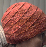 Hurricane hat free knitting pattern; Malbrigo Worsted Merino, color 194 cinnabar