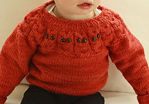 Crew neck child's pullover sweater; Malbrigo Worsted Merino, color 194 cinnabar