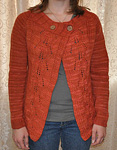 knit cardigan sweater; Malbrigo Worsted Merino, color 194 cinnabar