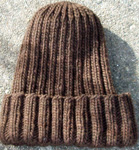 knitted ribbed hat; Malbrigo Worsted Merino Yarn, color coco #624