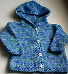 Malabrigo Worsted Merino Yarn, color emerald blue #137, cardigan sweater with hood