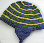 handknit baby cap; Malabrigo Worsted Merino Yarn color indigo, verde adriana & pollen