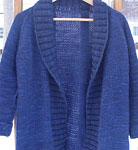 handknit shawl collar cardigan; Malabrigo Worsted Merino Yarn color indigo 88