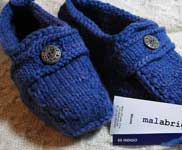 handknit slippers; Malabrigo Worsted Merino Yarn color indigo 88
