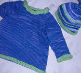 handknit child's crewneck sweater and hat; Malabrigo Worsted Merino Yarn color indigo 88