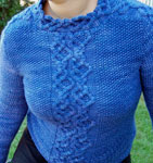 handknit pullover cabled crewneck sweater; Malabrigo Worsted Merino Yarn color indigo 88