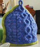 handknit tea cozy; Malabrigo Worsted Merino Yarn color indigo 88