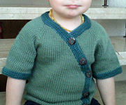 child's gift wrap hand knit sweater; Malabrigo Merino Worsted Yarn, color 506 mint