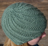 handknit swirl hat, cap; Malabrigo Merino Worsted Yarn, color 506 mint