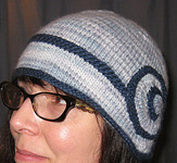 handknit hat, cap; Malabrigo Merino Worsted Yarn, color paris night & polar morn