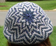 handknit beret; Malabrigo Merino Worsted Yarn, color paris night & polar morn