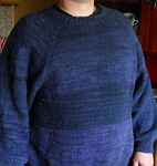 handknit pullover crewneck sweater; Malabrigo Merino Worsted Yarn, color paris night