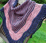 handknit 2-color shawl; Malabrigo Merino Worsted Yarn, color paris night & pink