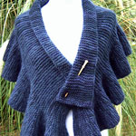 handknit ruffled shawl, wrap;