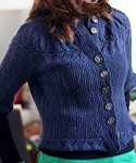 handknit cardigan sweater; Malabrigo Merino Worsted Yarn, color paris night