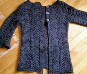 handknit cardigan sweater; Malabrigo Merino Worsted Yarn, color paris night
