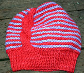 Malabrigo Merino Worsted color periwinkle Striped hat with cable