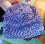 Baby Amanda hat free knitting pattern; Malabrigo Merino Worsted Yarn, color 192 periwinkle