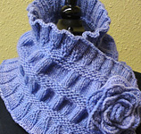 ruffled and ruched scarf, neck warmer with Malabrigo Merino Worsted Yarn, color 192 periwinkle