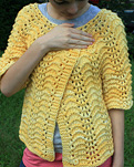 knitted cardigan sweater; Malabrigo Worsted Merino Yarn color pollen #19
